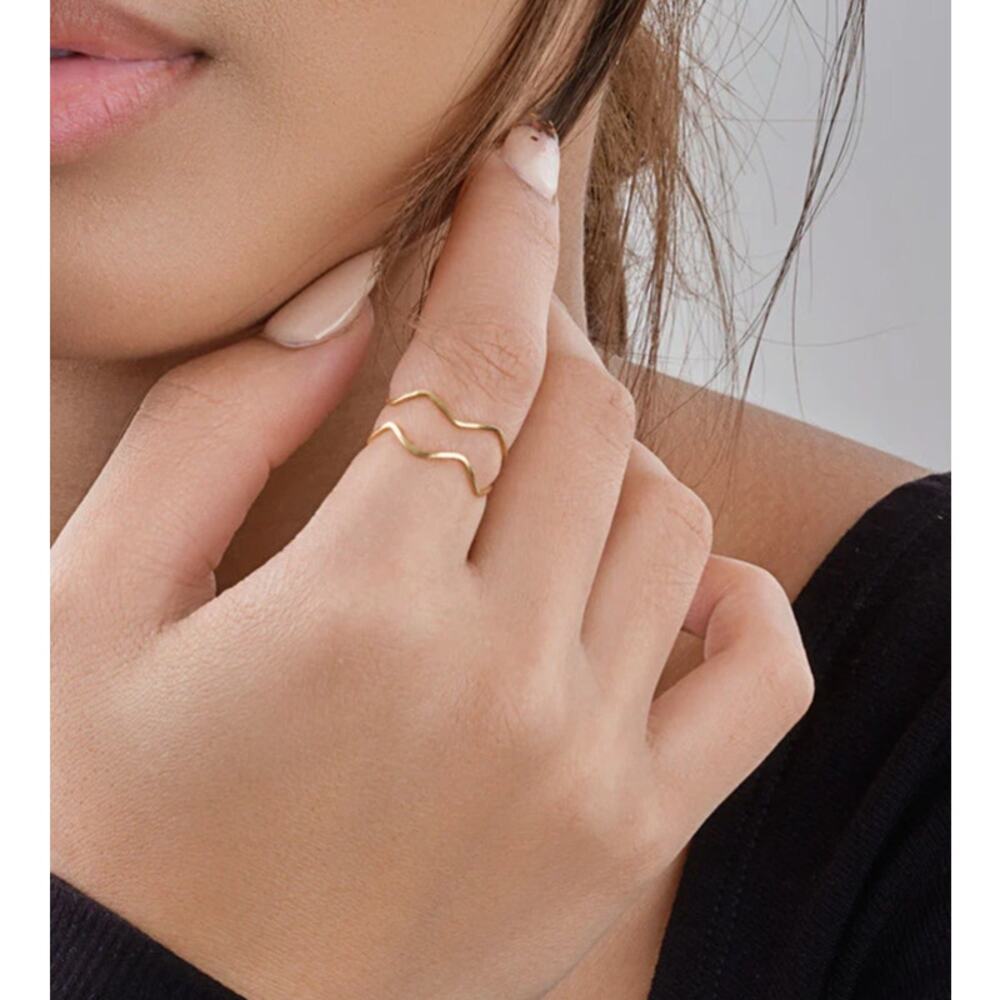 Sterling Silver Forever Womens Wave Ring Size 5 Gold Tone New